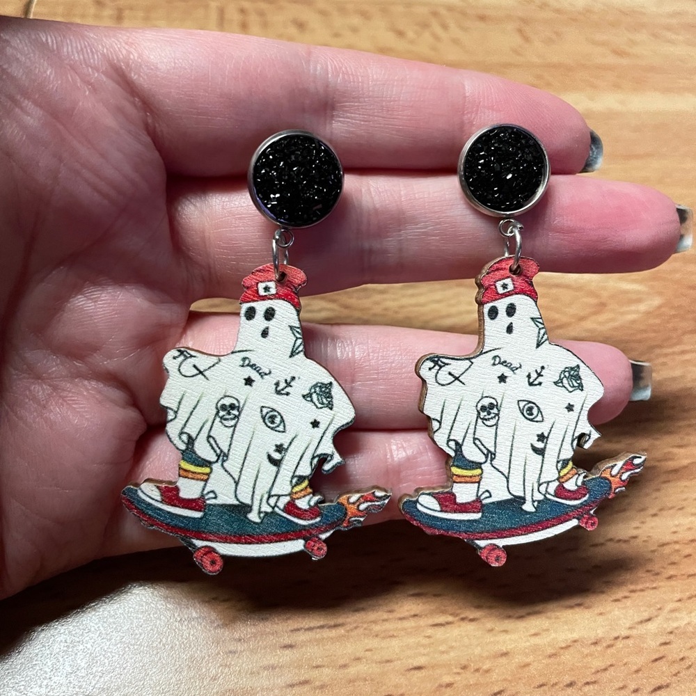 Skateboarding Ghost Earrings